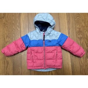 LL Bean Hooded Down Winter Jacket Youth Toddler 3T Downtek Pink Blue Gray